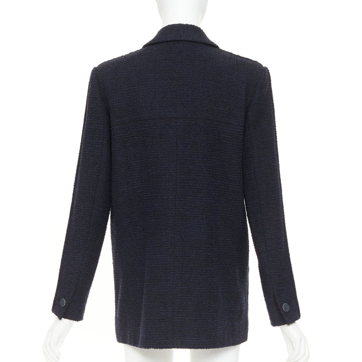 CHANEL navy cotton tweed boucle four pocket double breasted jacket FR40 M
