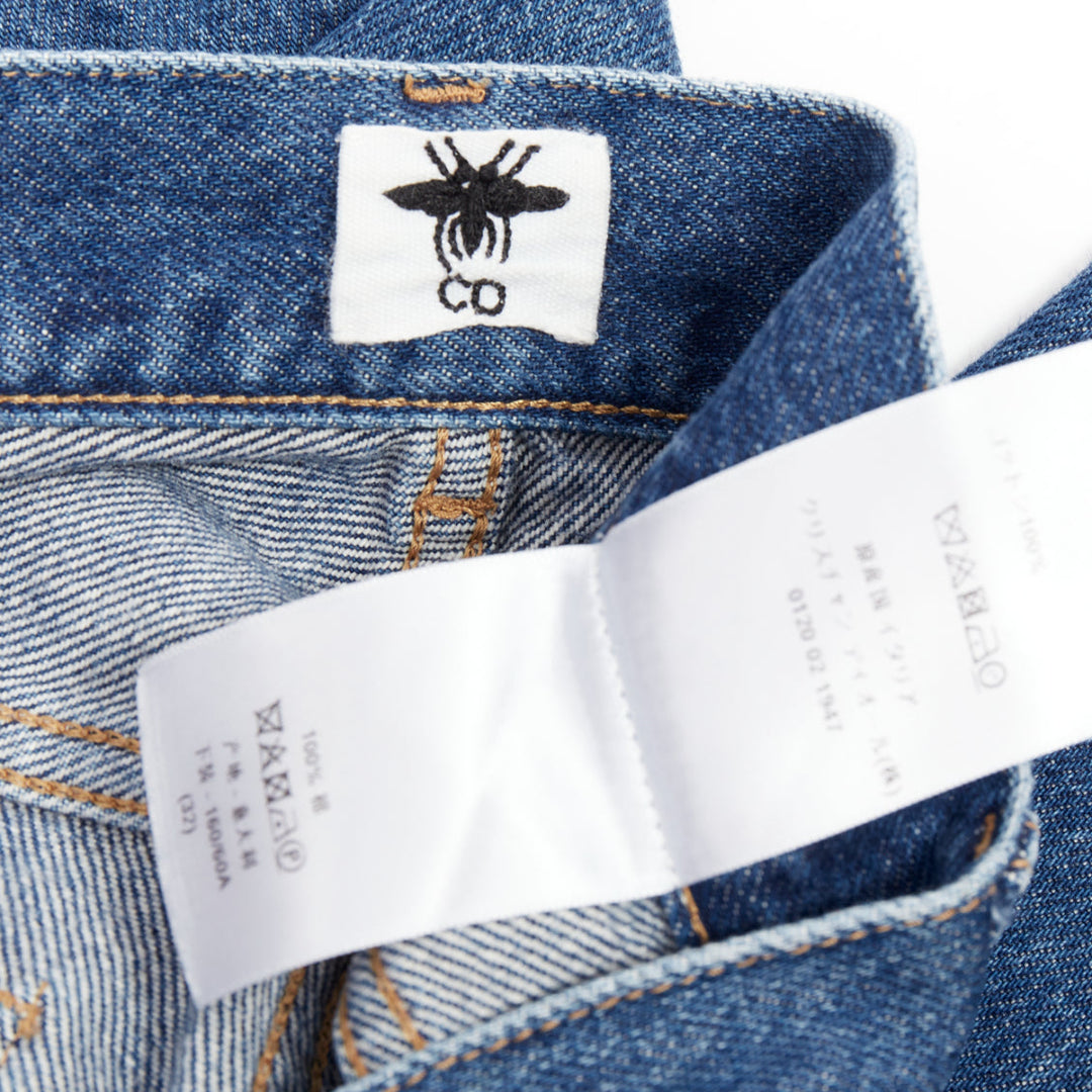 CHRISTIAN DIOR blue washed darted pockets frayed hem wide cropped jeans FR32 XXS