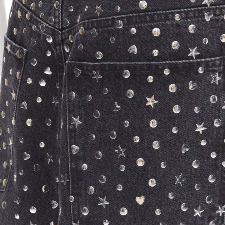 rare BALENCIAGA DEMNA black denim silver star heart stud embellished jeans S