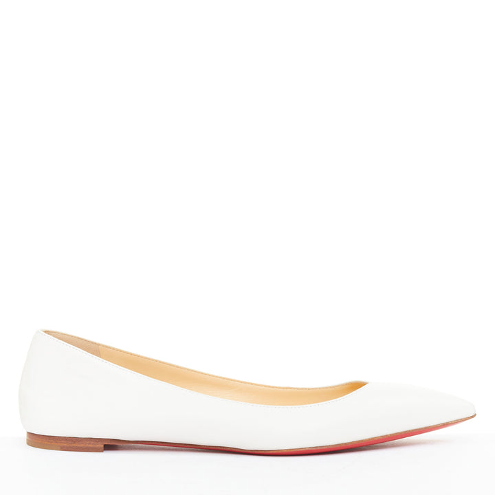 CHRISTIAN LOUBOUTIN Ballalla white leather point toe ballerina flats EU38