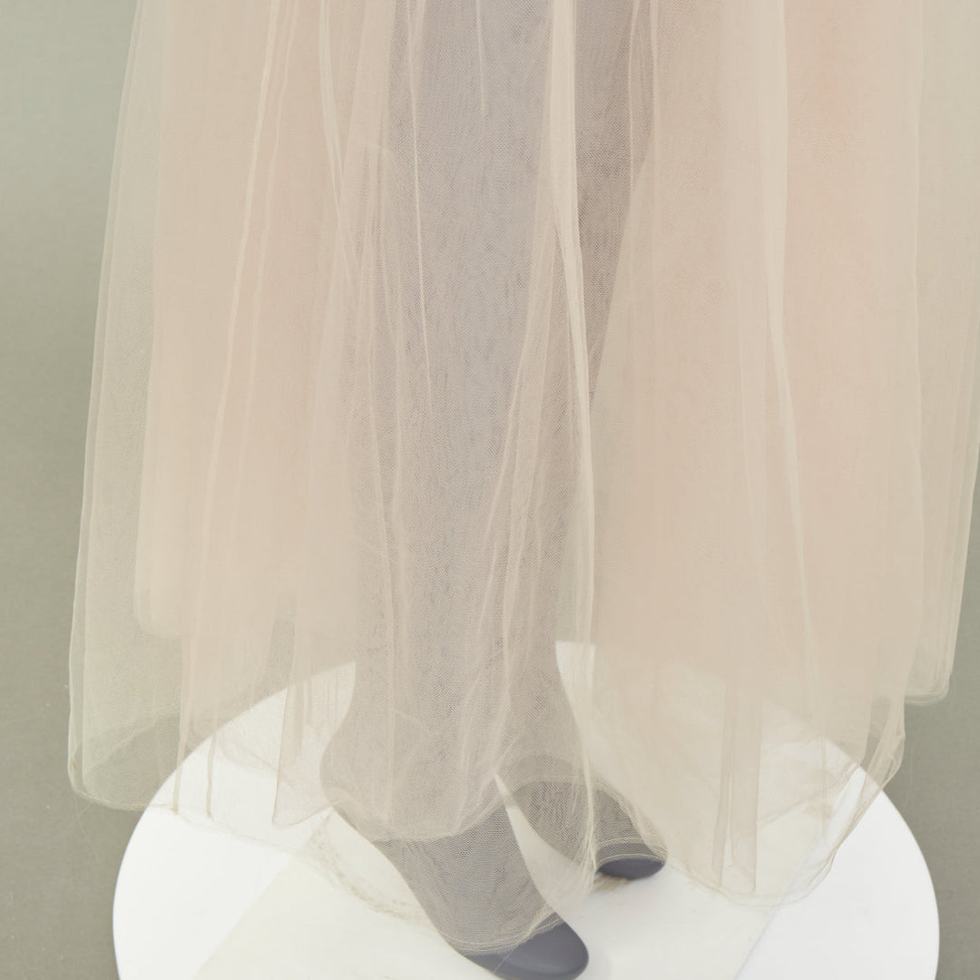 VALENTINO Blush Pink Pleated Layered Mesh Tulle black embroidered skirt IT40 S