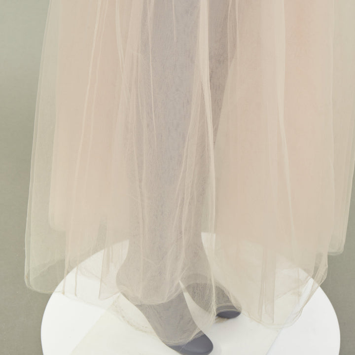 VALENTINO Blush Pink Pleated Layered Mesh Tulle black embroidered skirt IT40 S