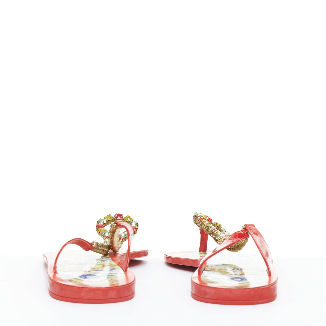 DOLCE GABBANA red colorful crystal embellished majolica sandals EU39