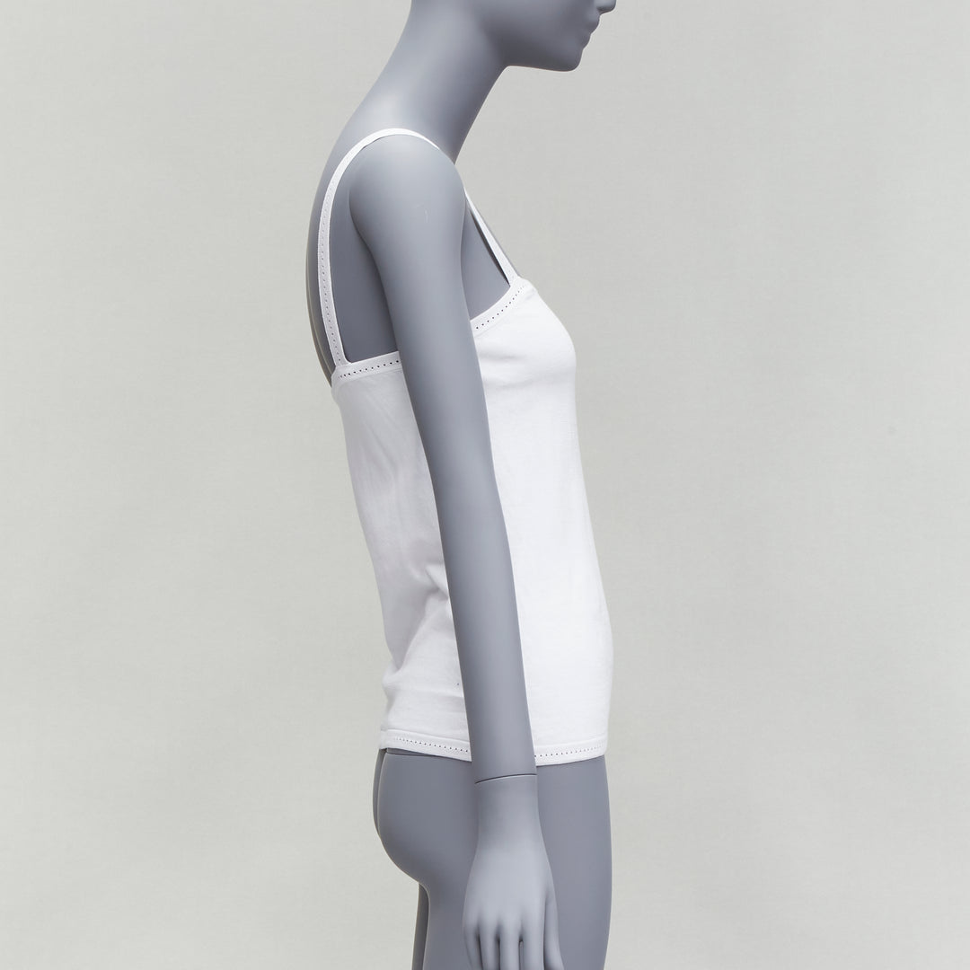 Female mannequin wearing Chanel by Karl Lagerfeld Sports Line Cruise 2007 White Cotton Women Camisole in Size FR36 | Available at JHROP