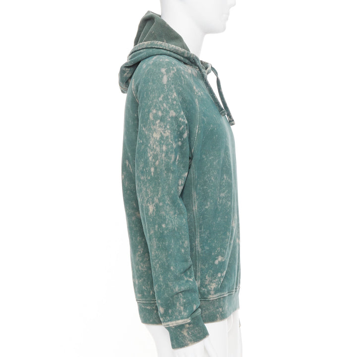 STONE ISLAND 2022 Off-Dye OVD Treatment Cotton fleece hoodie green marbled M