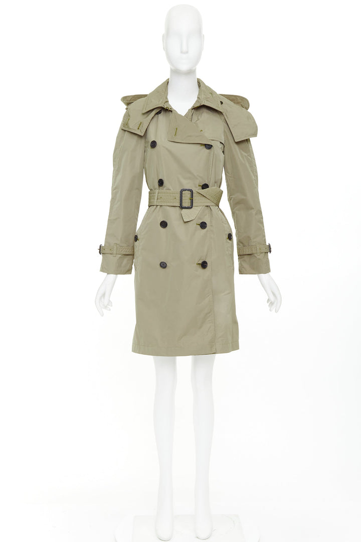 BURBERRY Amberford beige nylon tafetta House Check hooded trench coat IT38 XS