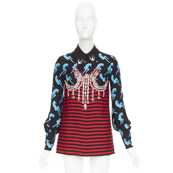 MIU MIU 2016 Runway print chandelier crystal embellished blouse top IT36 XXS