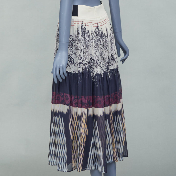 ETRO 2016 multicolored abstract woodcut print silk pleated maxi wrap skirt IT42