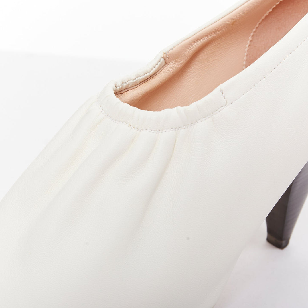 OLD CELINE Throat cream smooth leather ballerina black coned heeled pumps EU35