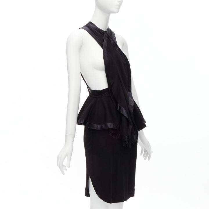 GIVENCHY RICCARDO TISCI Runway black satin jersey ruffle peplum racer dress