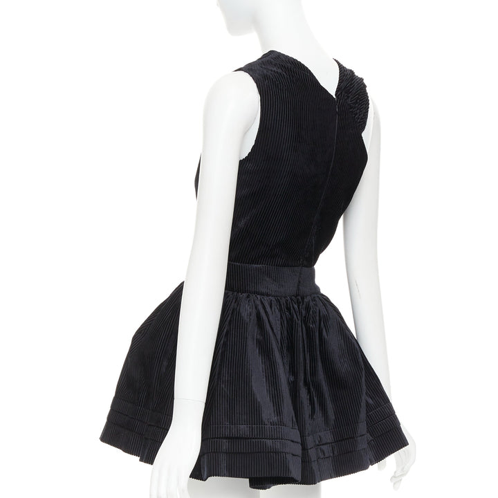 SHUSHU TONG Tuck Edge Sloping black corduroy fit flare dress UK6 XS