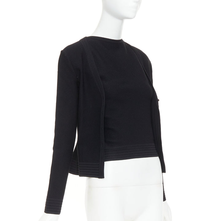 ALAIA Vintage black garter stitch knit button cardigan sleeveless top set L