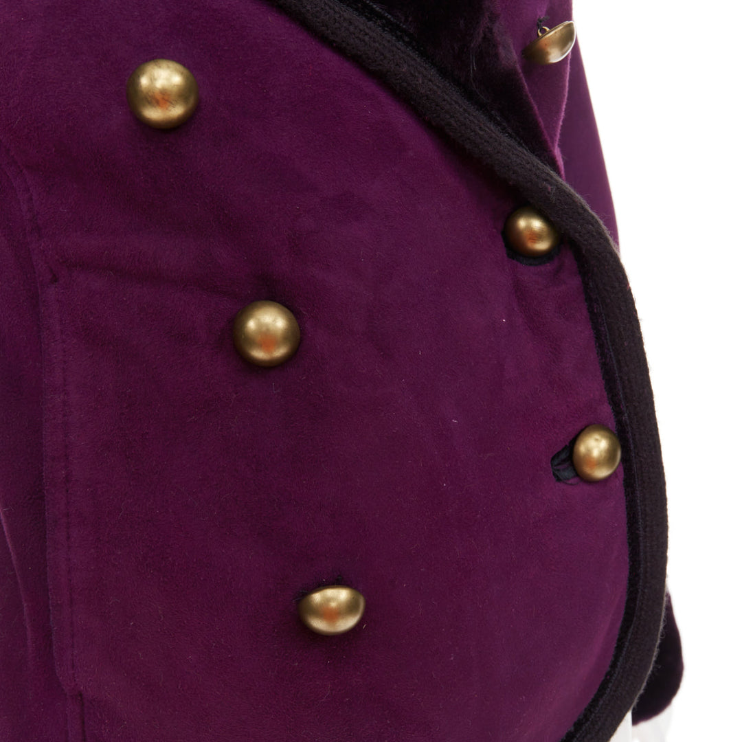 YVES SAINT LAURENT Vintage purple suede fur lined double breasted jacket FR36 S