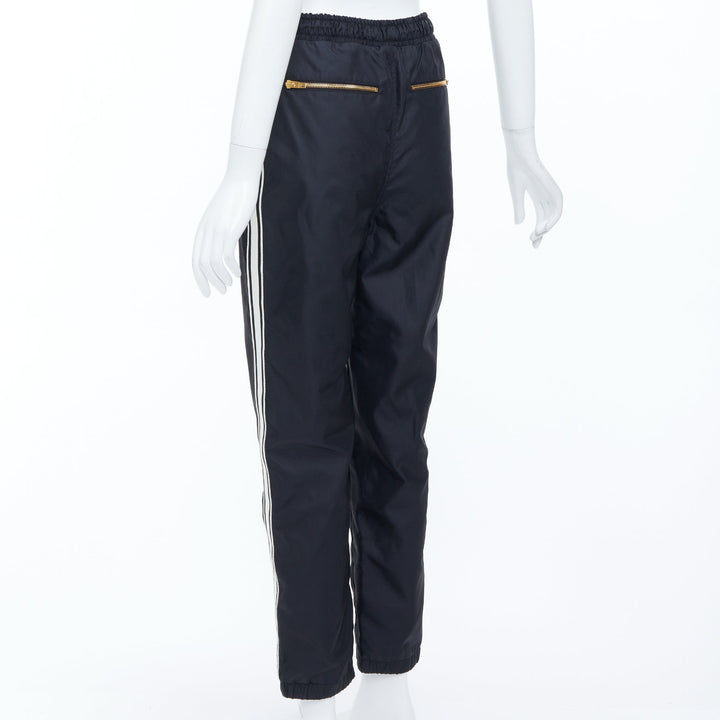 CELINE black nylon side stripe embroidered logo drawstring track pants FR36 S