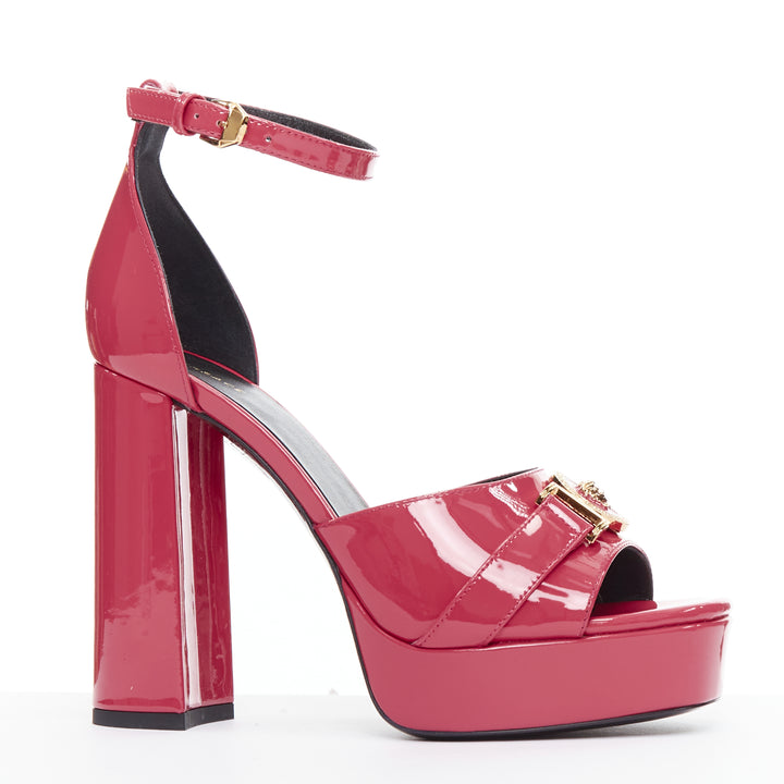 VERSACE Tribute fuschia pink patent Medusa emblem open toe platform sandal EU41