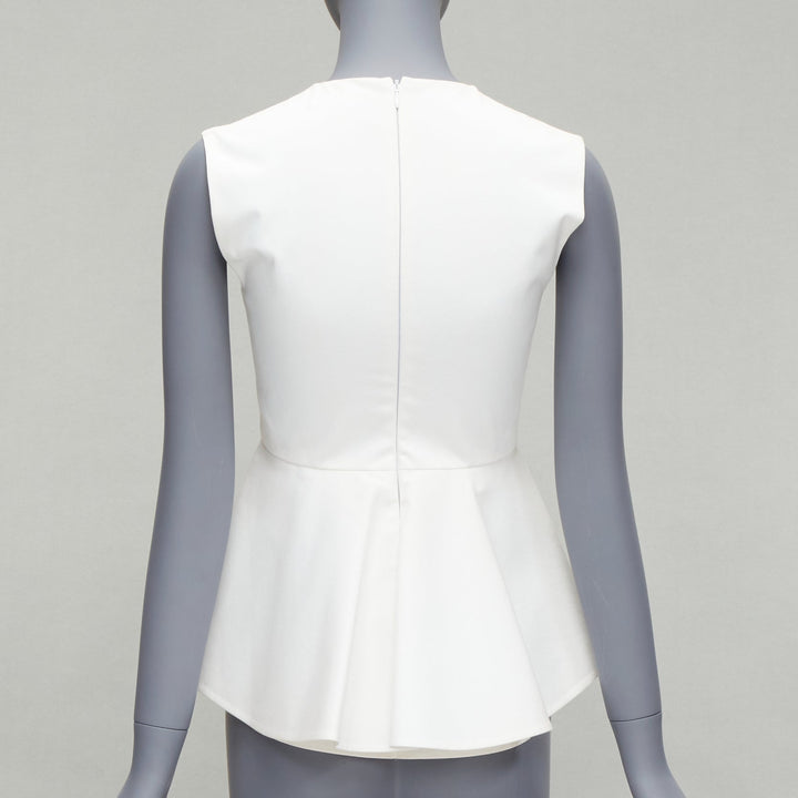 OLD CELINE Phoebe Philo 2012 white cotton peplum sleeveless fitted top FR34 XS