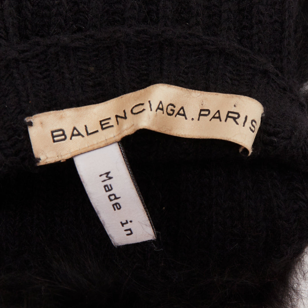 BALENCIAGA black genuine  fur chunky wool ribbed long opera gloves