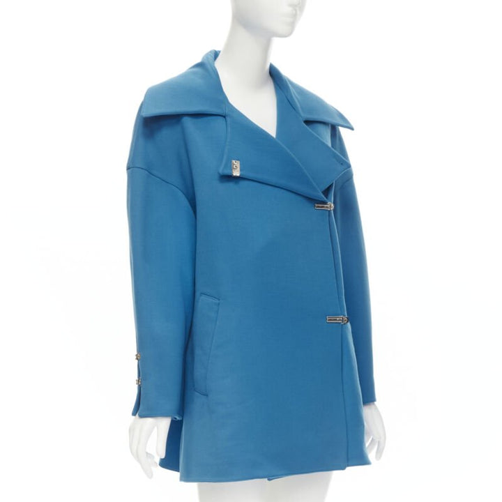 CLAUDE MONTANA 1991 Vintage blue wool metal clasp button oversize coat IT42 M