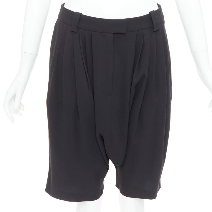 GIVENCHY black pleated front drop crotch harem knee length shorts FR38 M