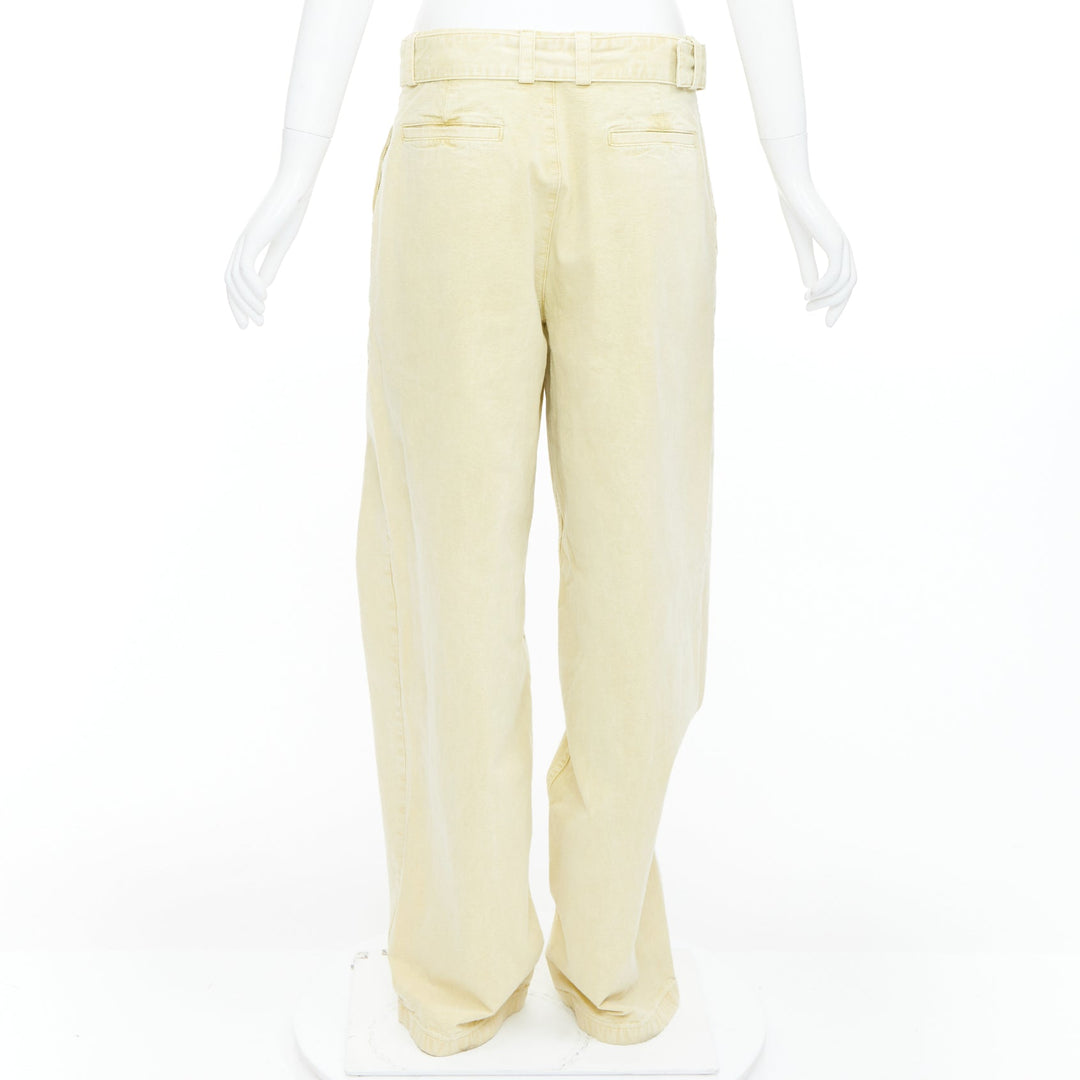 JIL SANDER + washed yellow cotton belted wide leg pants FR38 M