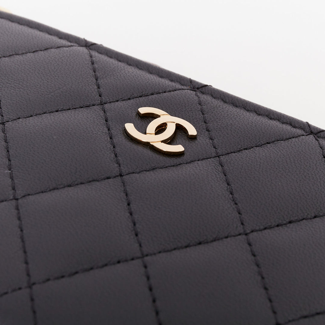CHANEL Classic Small Zipped Pouch smooth lambskin  gold tone metal pouch