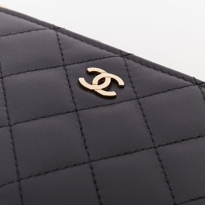 CHANEL Classic Small Zipped Pouch smooth lambskin  gold tone metal pouch