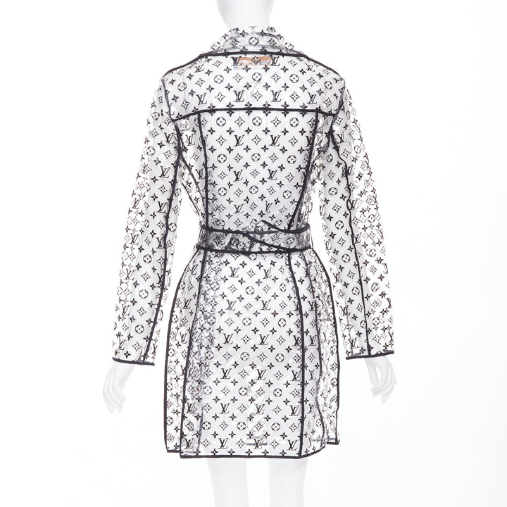 rare LOUIS VUITTON 2018 clear PVC black monogram belted trench coat FR36 S