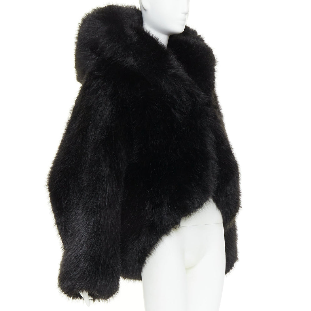 rare ALEXANDRE VAUTHIER COUTURE 2023 Runway black faux fur oversized cocoon coat