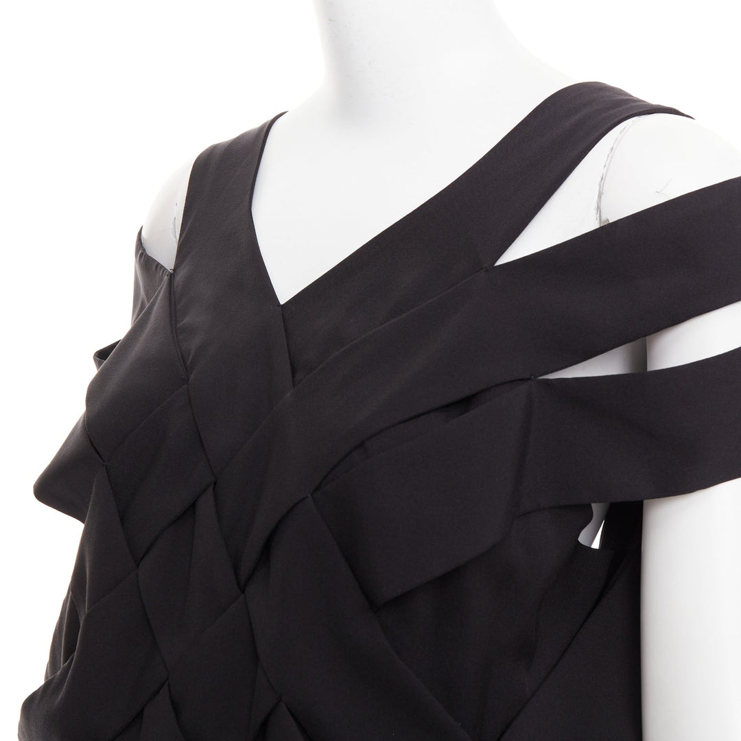 STELLA MCCARTNEY 2008 black silk intrecciato woven open back dress IT40 S