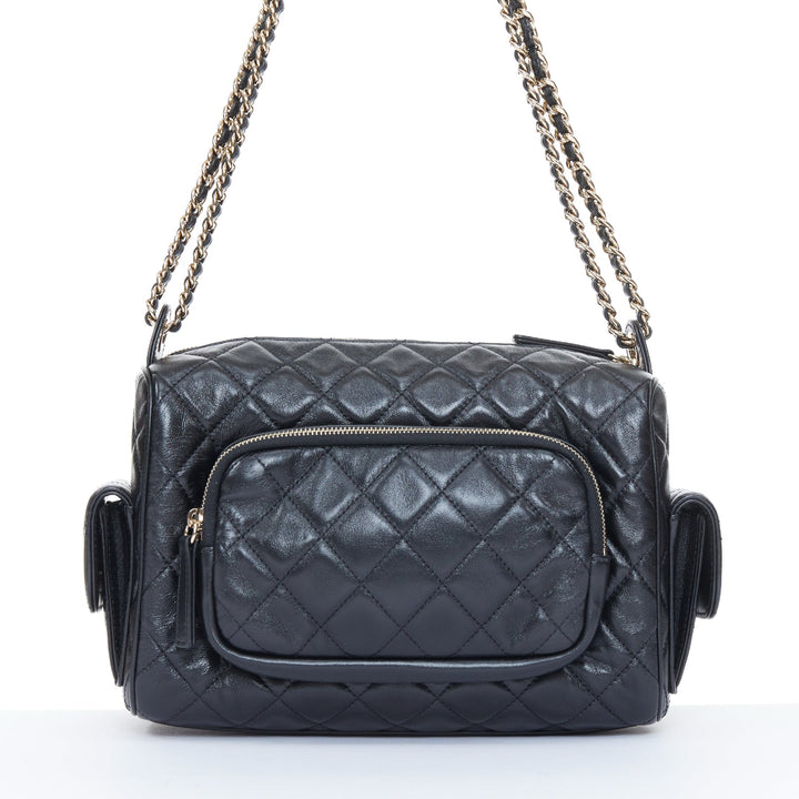 CHANEL 2024 Multi-Pocket Camera Case black quilted lambskin gold hardware bag