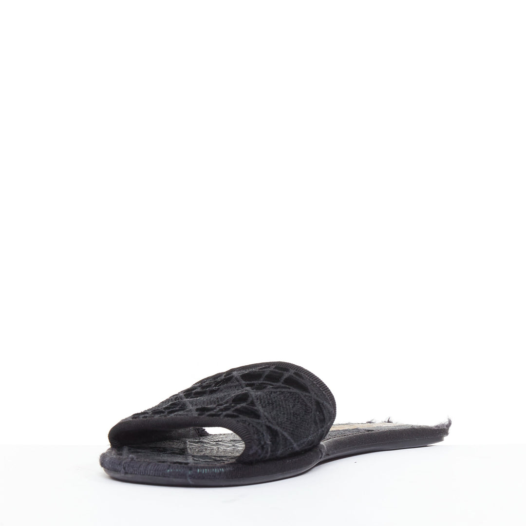 DIOR Chez Moi black velvet cannage quilted velvet flat slides EU35