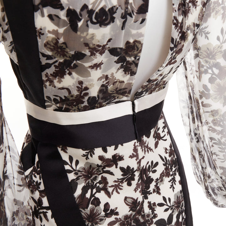 BALENCIAGA 2007 black off white silk chifon floral panel satin mini dress FR36 S