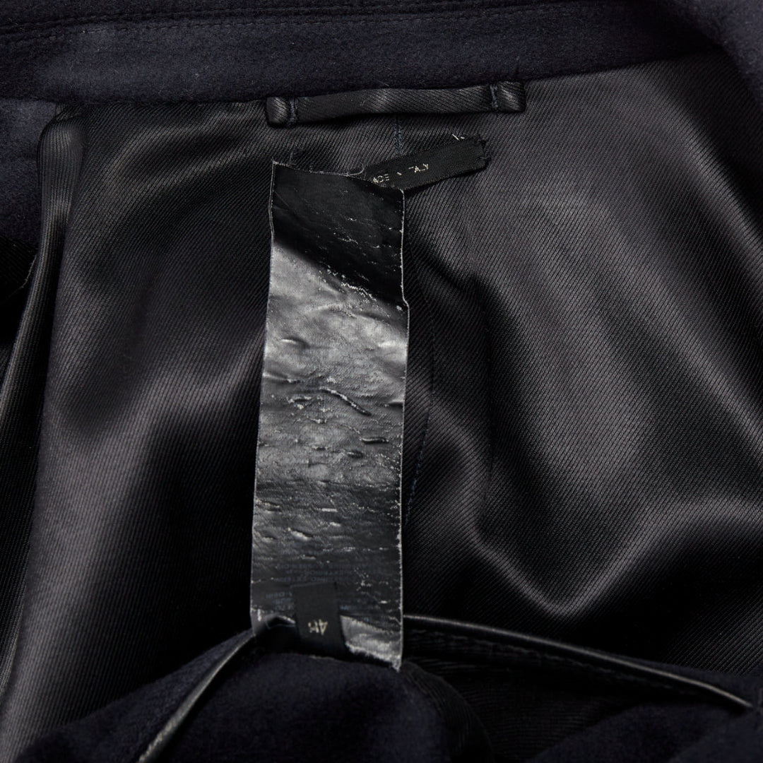 TOM FORD navy 100% wool leather trim double breasted pea coat IT48 M