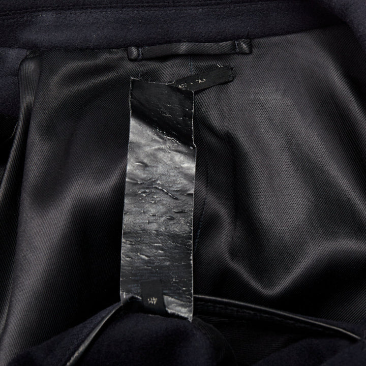 TOM FORD navy 100% wool leather trim double breasted pea coat IT48 M