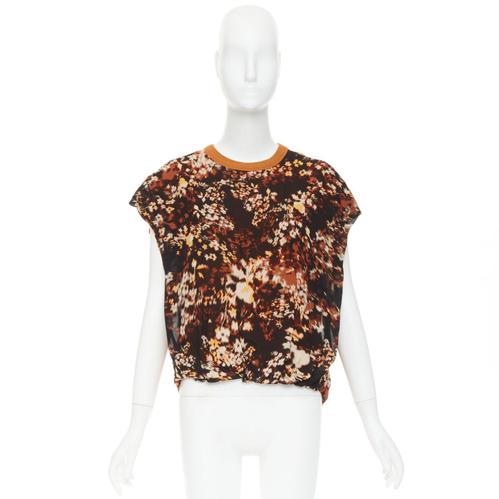 DRIES VAN NOTEN 2021 Hernet brown black cotton blurry floral cap sweater S
