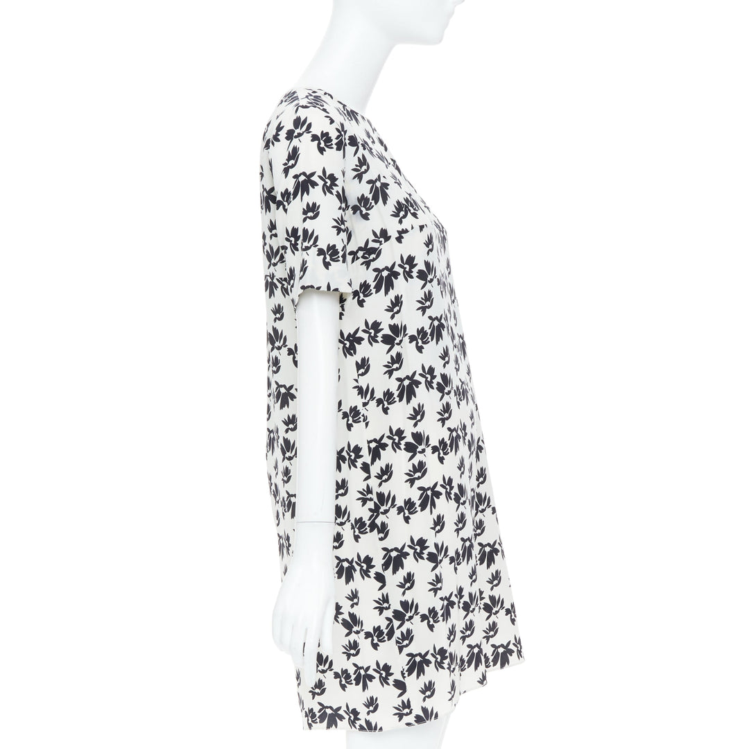 MARNI white black floral print asymmetric panel dress IT42 M
