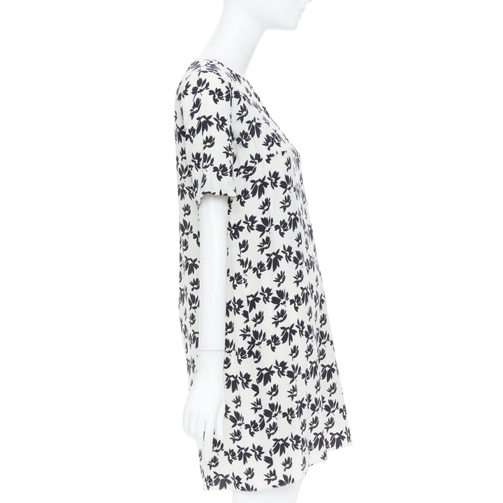 MARNI white black floral print asymmetric panel dress IT42 M
