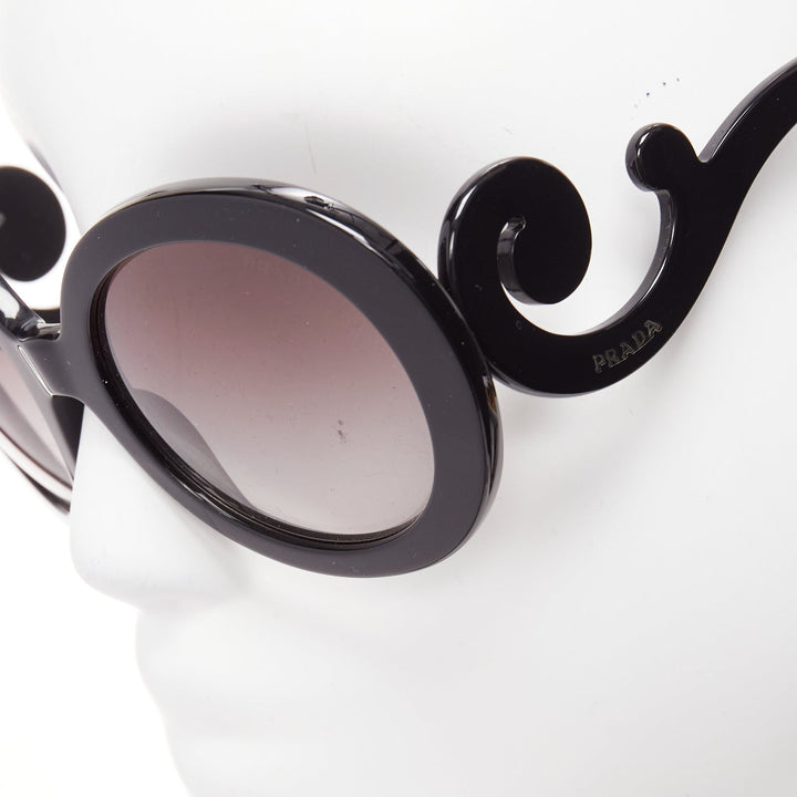 PRADA SPR27N black swirl temple logo round oversized sunglasses