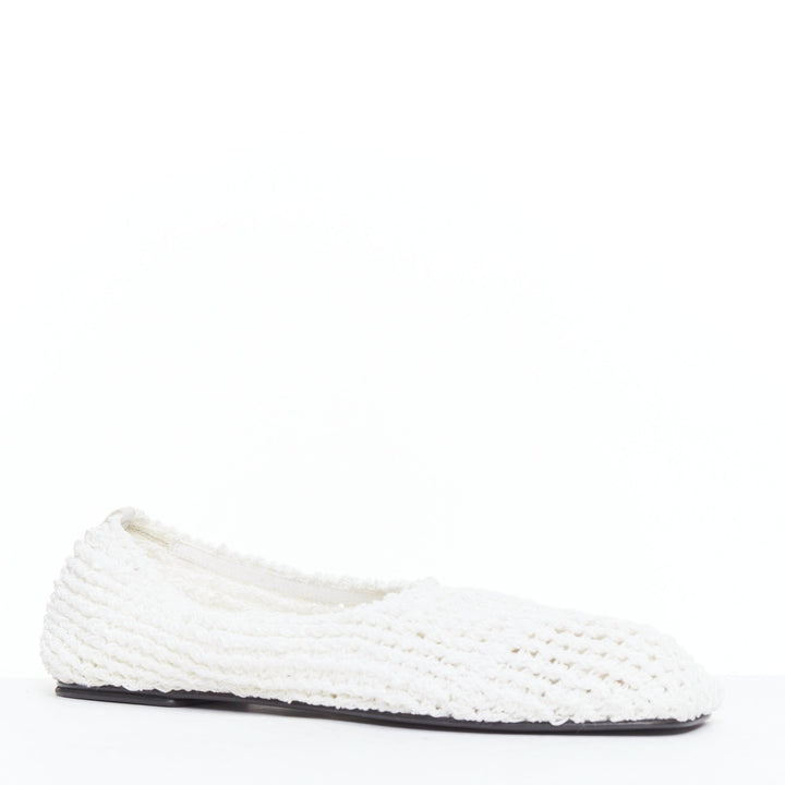 THE ROW 2024 Ballet white crochet fabric trimmed flat shoes EU38