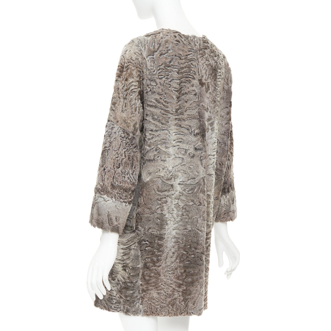 MARNI brown persian lamb astrakan fur cropped sleeve cocoon coat IT40 S
