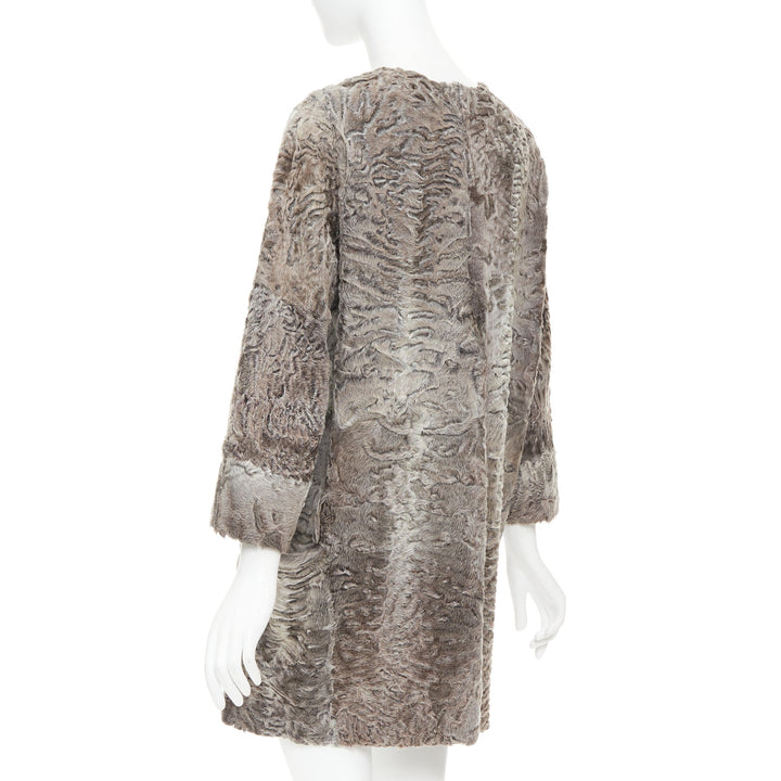 MARNI brown persian lamb astrakan fur cropped sleeve cocoon coat IT40 S