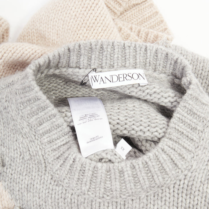 JW ANDERSON grey beige wool cashmere tassel trim asymmetric split  sweater XS