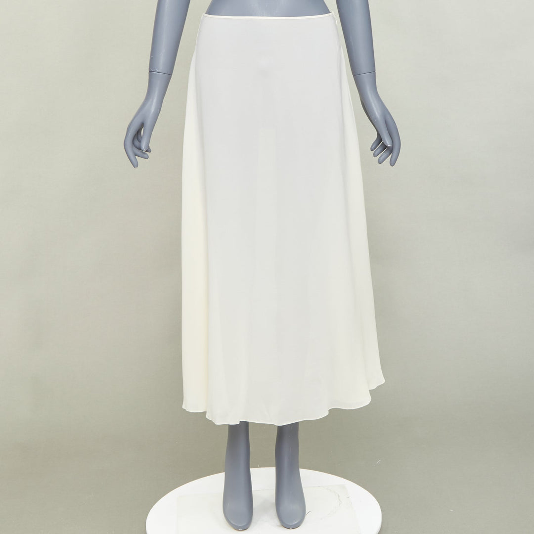 CHRISTIAN DIOR 100% silk ivory semi sheer  A-line slip lining midi skirt FR38 M