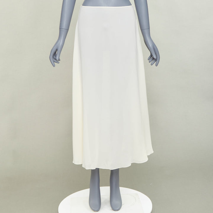 CHRISTIAN DIOR 100% silk ivory semi sheer  A-line slip lining midi skirt FR38 M