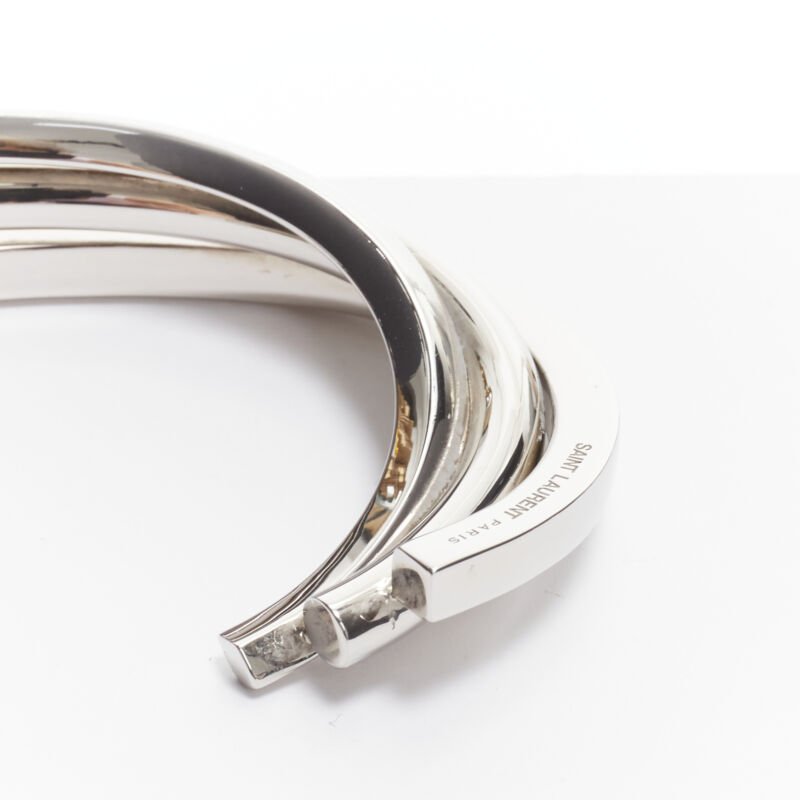SAINT LAURENT Hedi Slimane silver brass architectural triple twist cuff bracelet