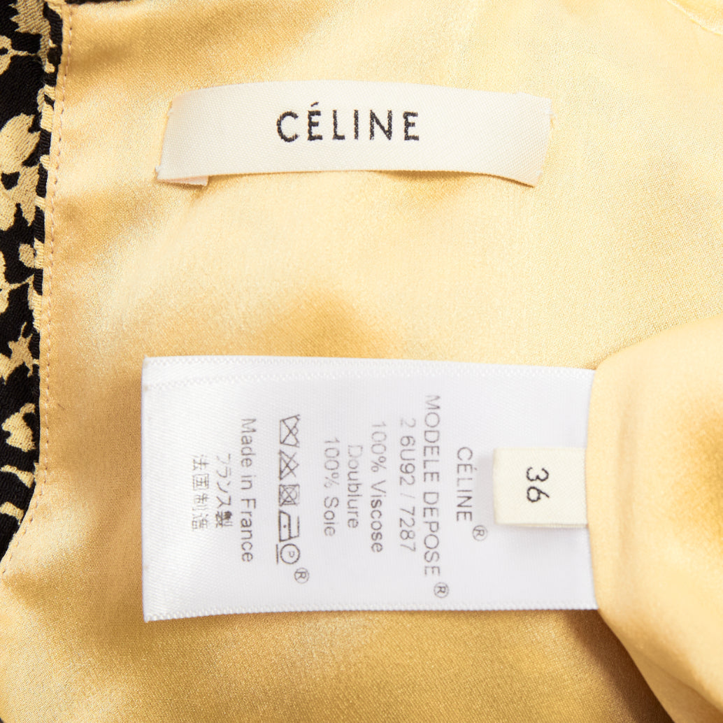 OLD CELINE Phoebe Philo 2016 Runway yellow black floral hi neck dress FR36 S