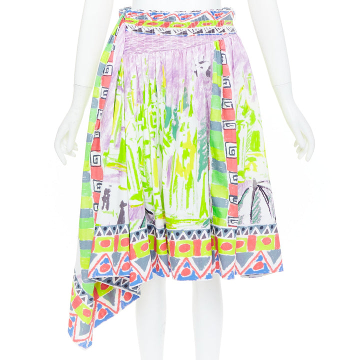 PRADA 2018 Runway Lisbon postcard print abstract geometric wrap skirt IT36 S
