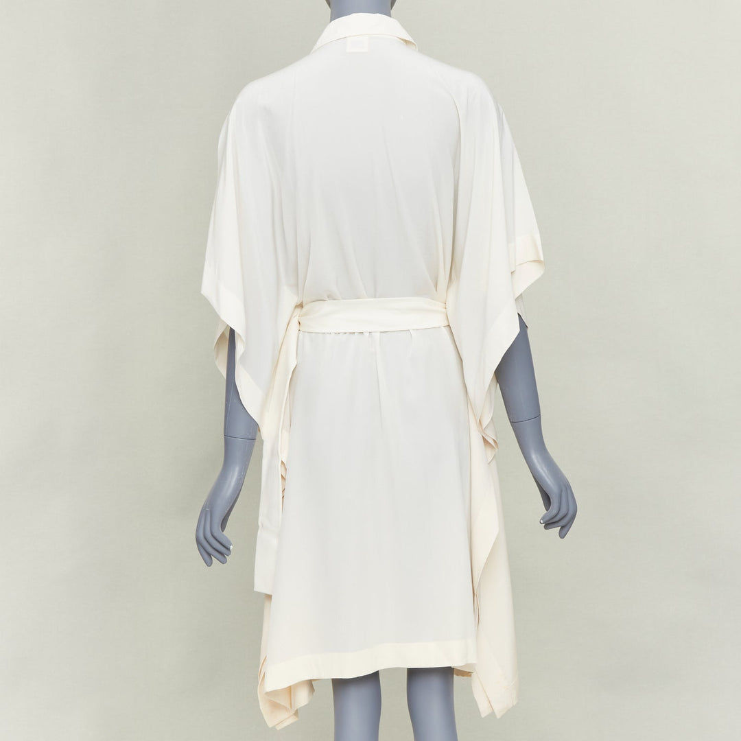 HERMES ivory silk kimono kaften sleeves belted shirt dress FR40 S