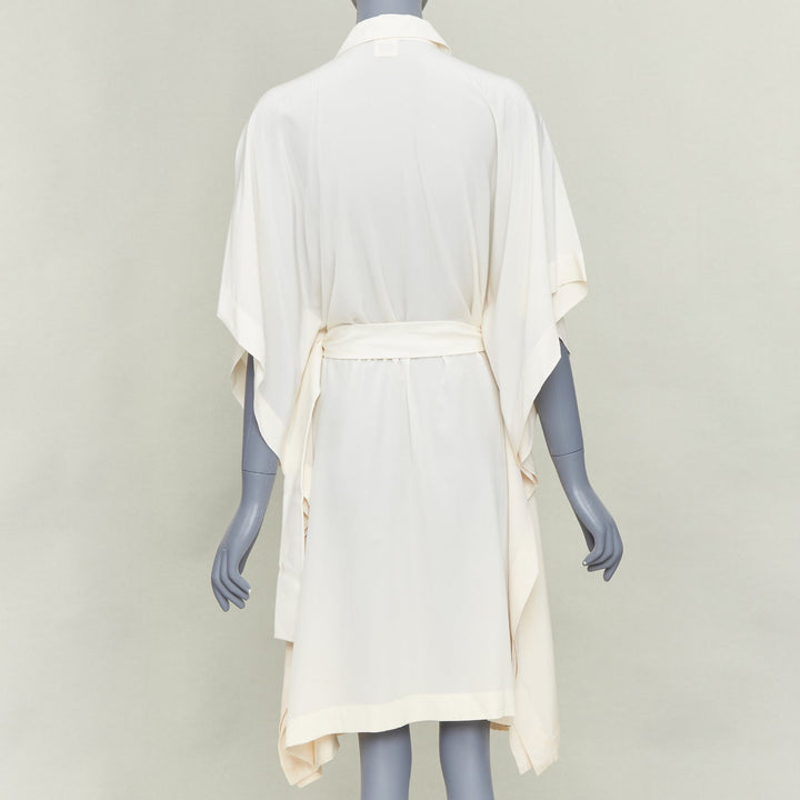 HERMES ivory silk kimono kaften sleeves belted shirt dress FR40 S