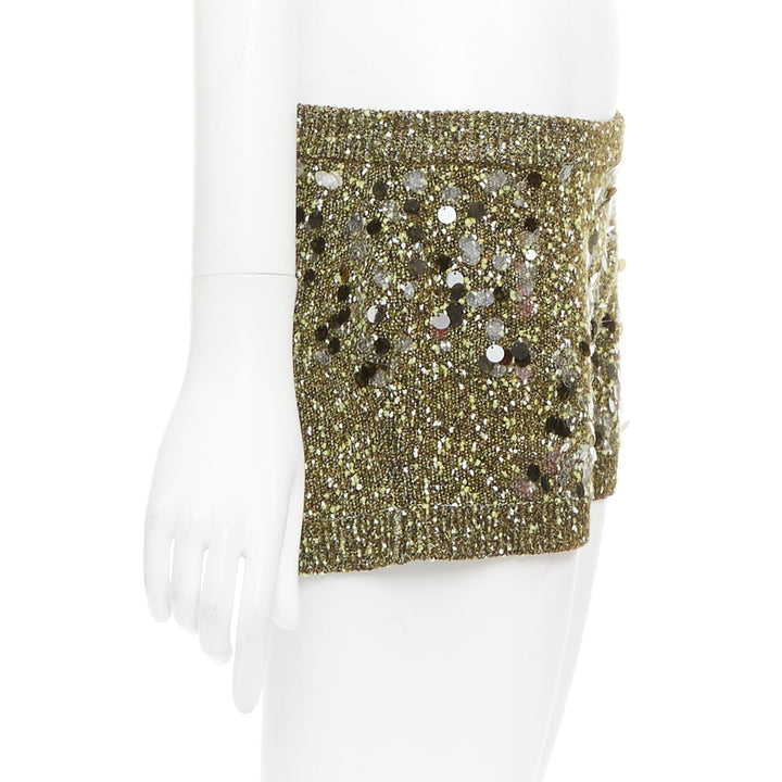 GUCCI De Sarto 2024 green sequin paillette boucle knitted mini shorts S